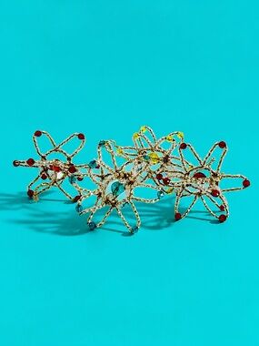 Vintage 1970s Handcrafted Beaded Wire Snowflake Lot of 4